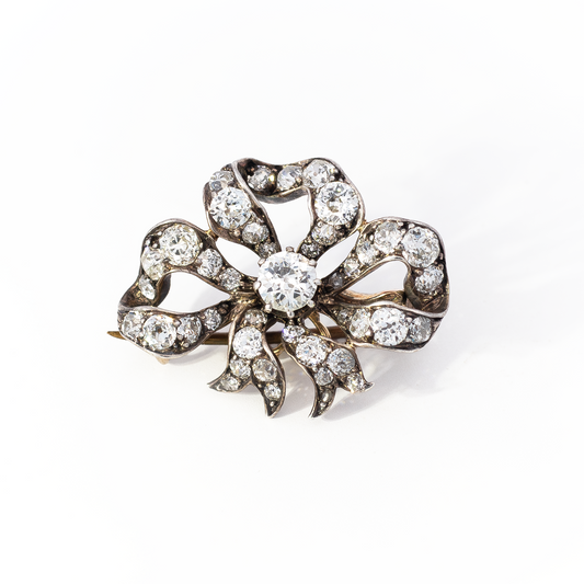 2.70ct Old Cut Diamond Bow Motif Brooch