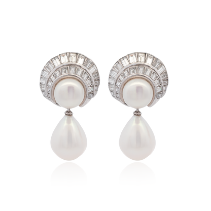 Pearl and Diamond Detachable Cluster Earrings | 1970s