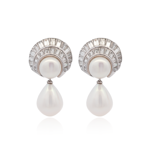 Pearl and Diamond Detachable Cluster Earrings | 1970s