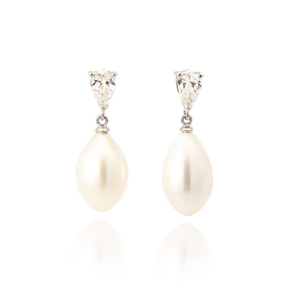 Pear On Pear Pearl And Diamond 1.00ct Drop Earrings