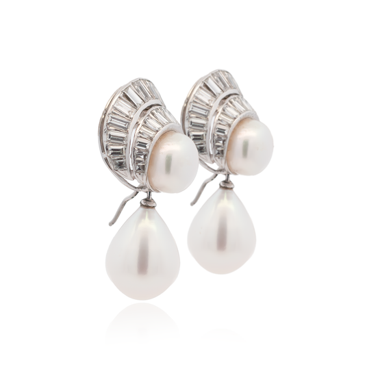Pearl and Diamond Detachable Cluster Earrings | 1970s