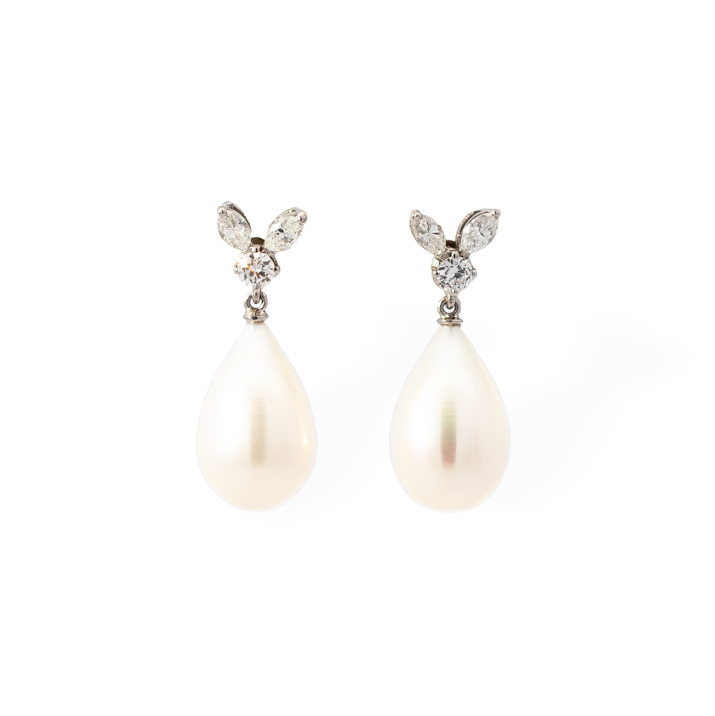 Pear Pearl And Diamond Drop Earrings