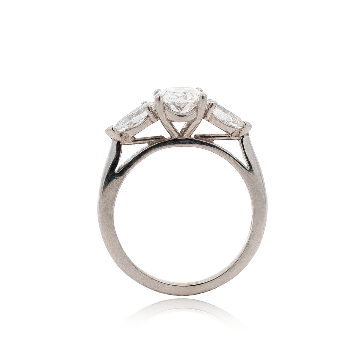1.55ct Certified Oval Diamond And Pear Cut Diamond Three Stone Ring