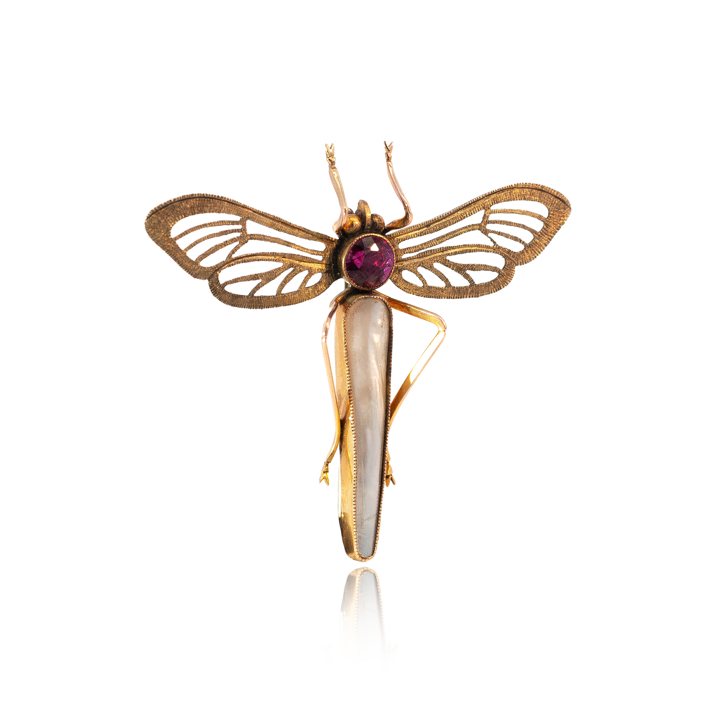 Mother of Pearl And Garnet Dragonfly Brooch