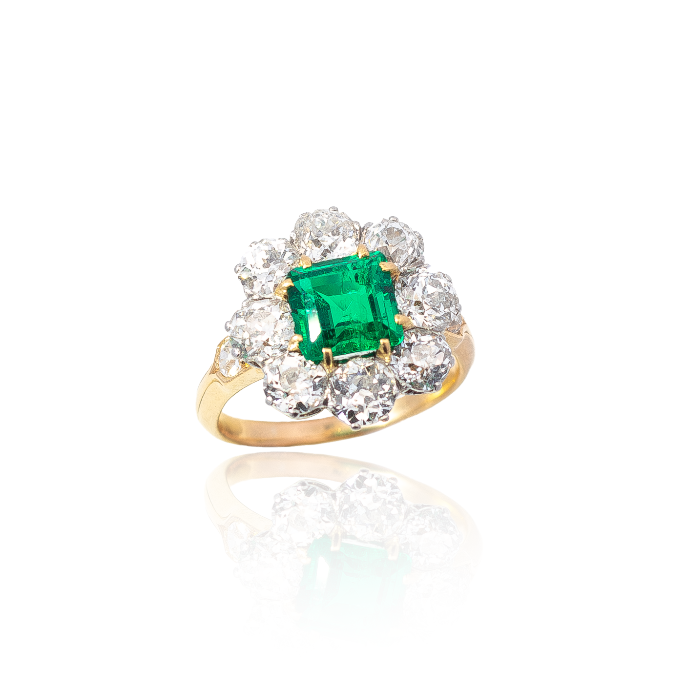 1.40ct Colombian Square Emerald And Diamond Cluster Ring