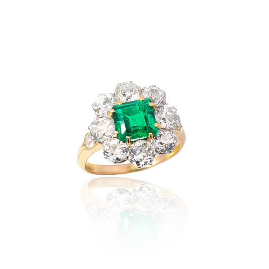1.40ct Colombian Square Emerald And Diamond Cluster Ring