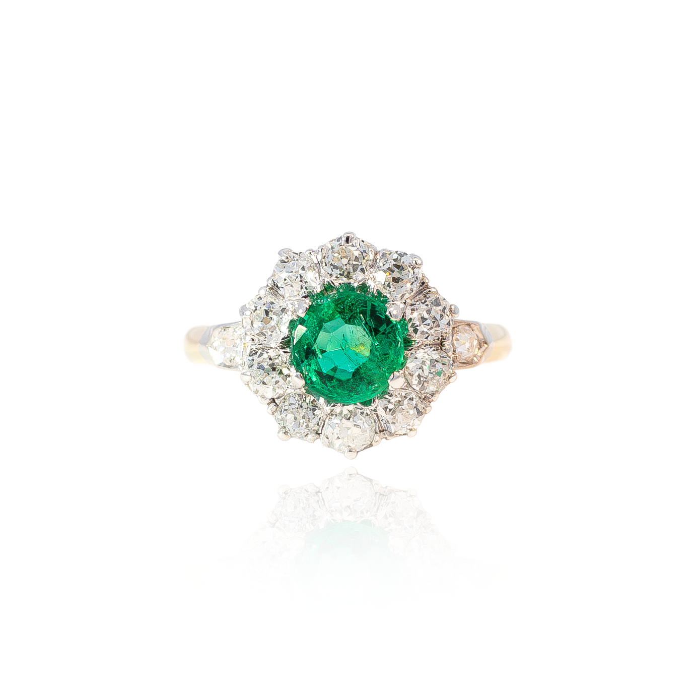 0.70ct Round Emerald And Diamond Cluster Ring