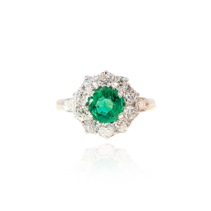 0.70ct Round Emerald And Diamond Cluster Ring