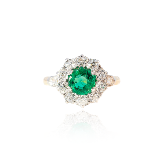 0.70ct Round Emerald And Diamond Cluster Ring