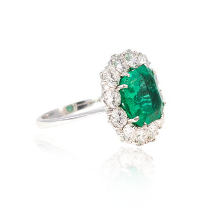 4.38ct Square Emerald And Diamond Cluster Ring