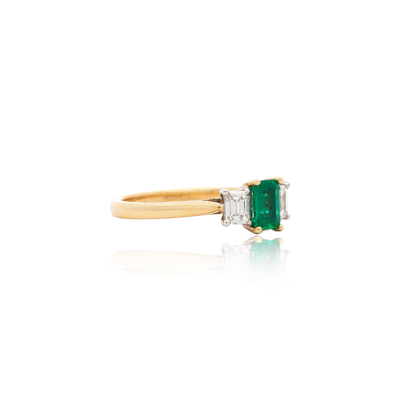 0.46ct Emerald Cut Emerald And Diamond Three Stone Ring