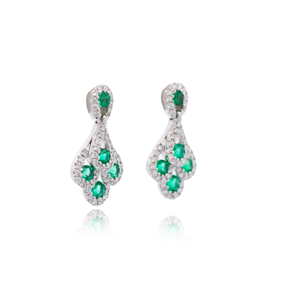 0.52ct Emerald and Diamond Peacock Style Drop Earrings