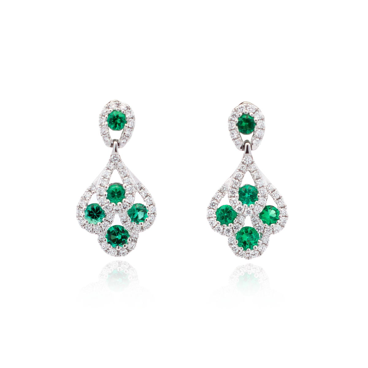 0.52ct Emerald and Diamond Peacock Style Drop Earrings