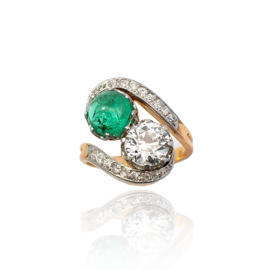 1.79ct Cabochon Emerald And Diamond Toi Moi Ring