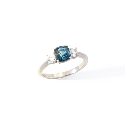1.55ct Teal Sapphire Three Stone Ring