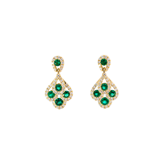 0.51ct Emerald and Diamond Peacock Style Drop Earrings