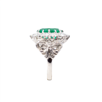 4.15ct Certified Unheated Oval Emerald And Diamond Cluster Ring