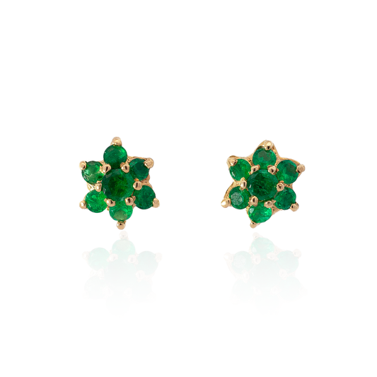 Round Emerald Flower Cluster Earrings