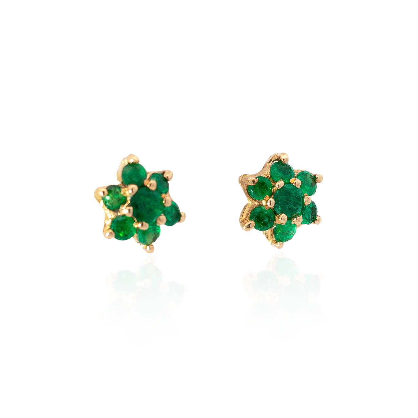 Round Emerald Flower Cluster Earrings