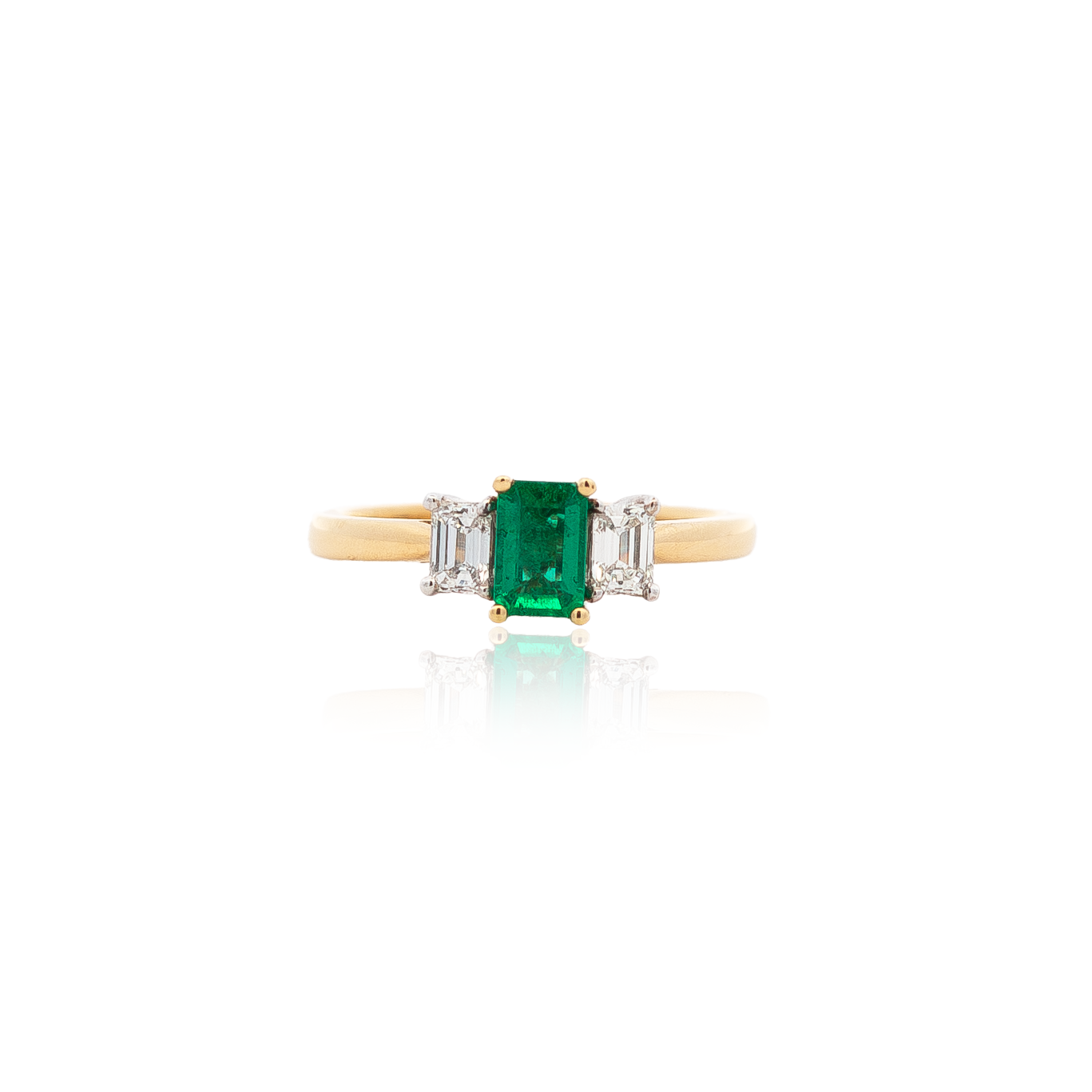 0.46ct Emerald Cut Emerald And Diamond Three Stone Ring