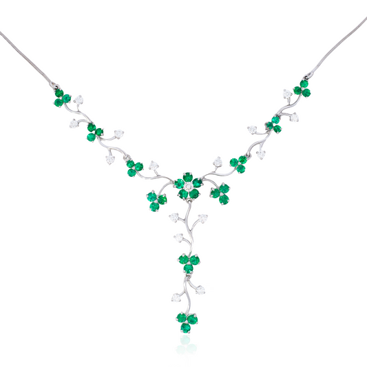 2.58ct Round Emerald and Diamond Floral Necklace