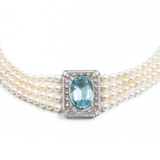 12.45ct Aquamarine, Graduated Natural Pearl Necklace
