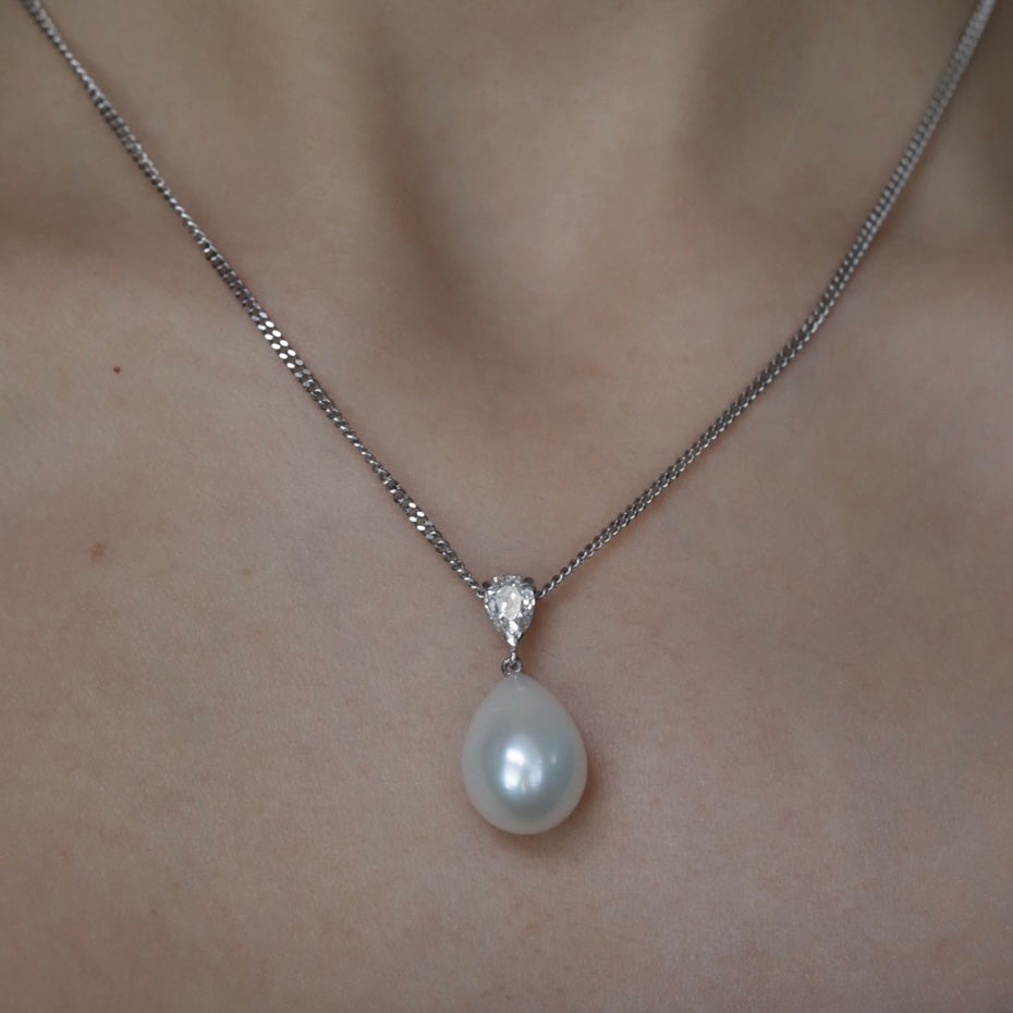 Pear On Pear Pearl and Diamond Pendant