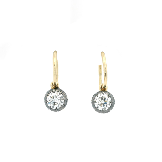 Round Diamond Georgian Style Drop Hoop Earrings
