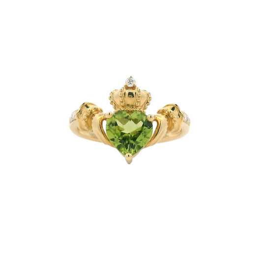 1.31ct Heart Cut Peridot Claddagh Ring