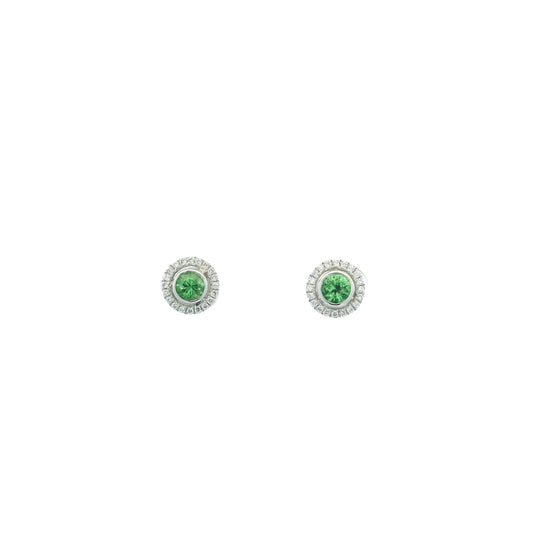 0.40ct Round Tsavorite Garnet And Diamond Cluster Stud Earrings
