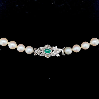 Emerald and Diamond Art Deco Pearl String Necklace