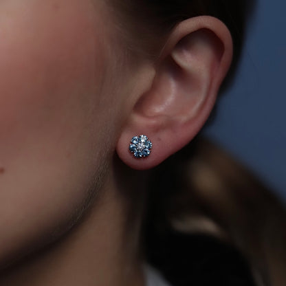 0.82ct Round Aquamarine and Diamond Flower Cluster Earrings
