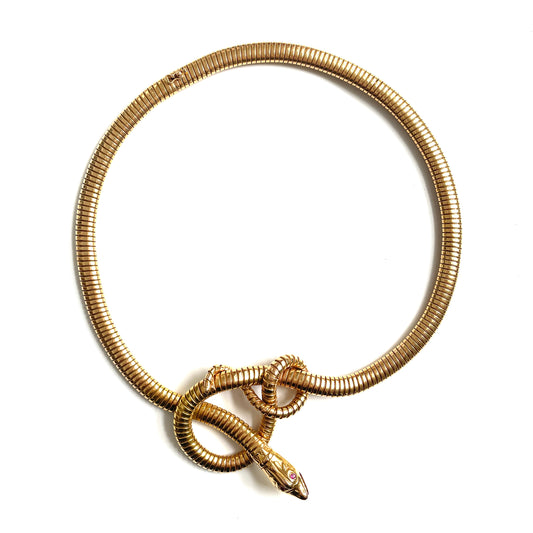 Vintage Brevettato Yellow Gold Snake Necklace