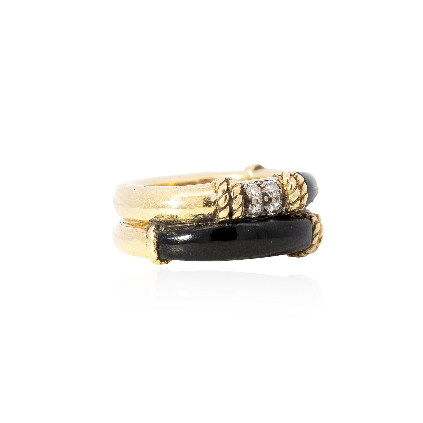 Kutchinsky Onyx And Diamond Two Row Ring