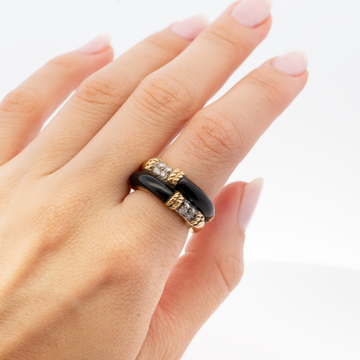 Kutchinsky Onyx And Diamond Two Row Ring