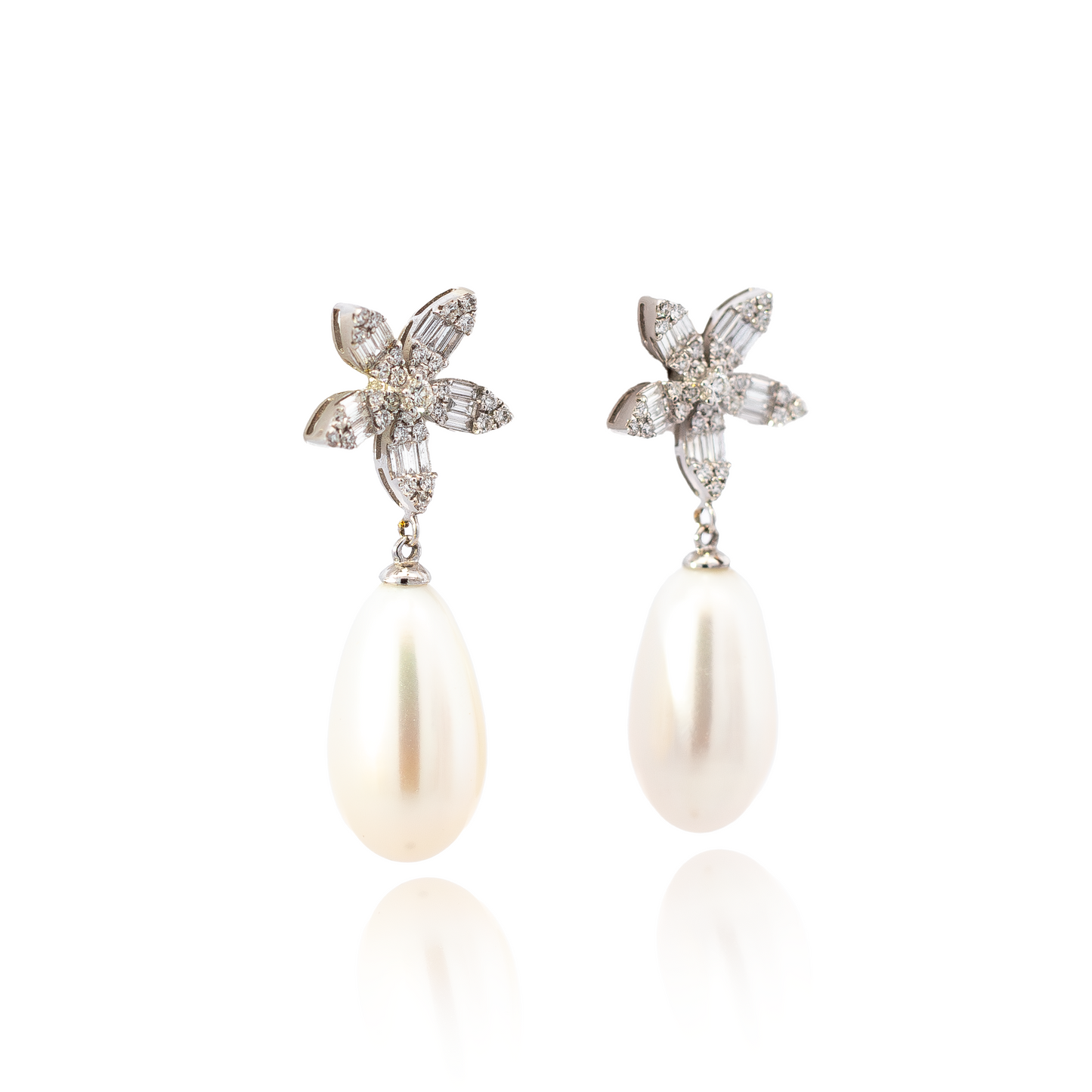 0.79ct Diamond Flower And Pear Pearl Drop Earrings
