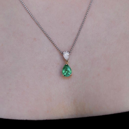 0.96ct Pear Cut Emerald And Diamond Pendant
