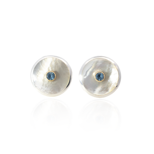 Aquamarine And Mother Of Pearl Round Cufflinks