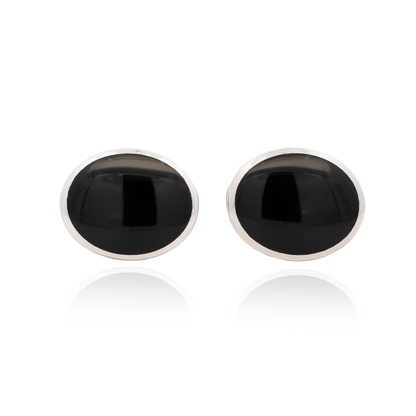 Silver Oval Onyx Cufflinks