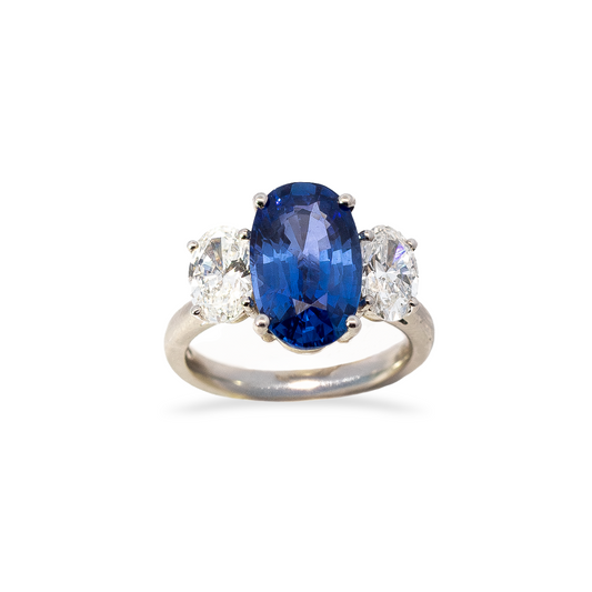 5.45ct Oval Sapphire And Diamond Three Stone Ring