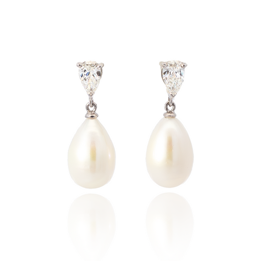 Pear On Pear Pearl And Diamond 1.01ct Drop Earrings
