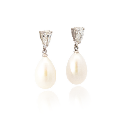 Pear On Pear Pearl And Diamond 1.01ct Drop Earrings