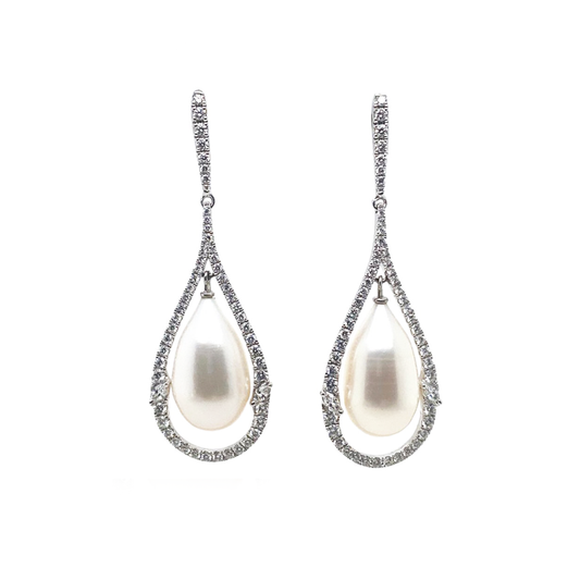 Pearl and Diamond Fancy Drop Earrings