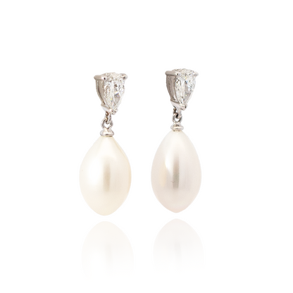 Pear On Pear Pearl And Diamond 1.00ct Drop Earrings