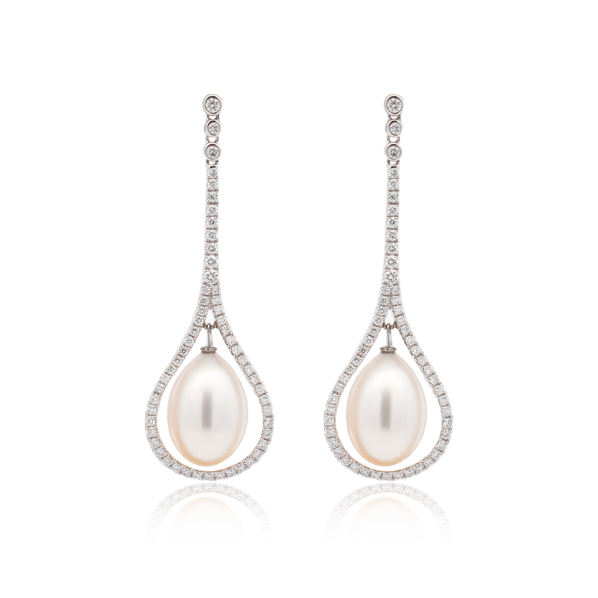 Pear Pearl in Diamond Frame Drop Earrings