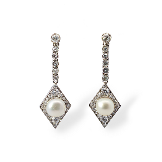 Pearl And Diamond Drop Earrings