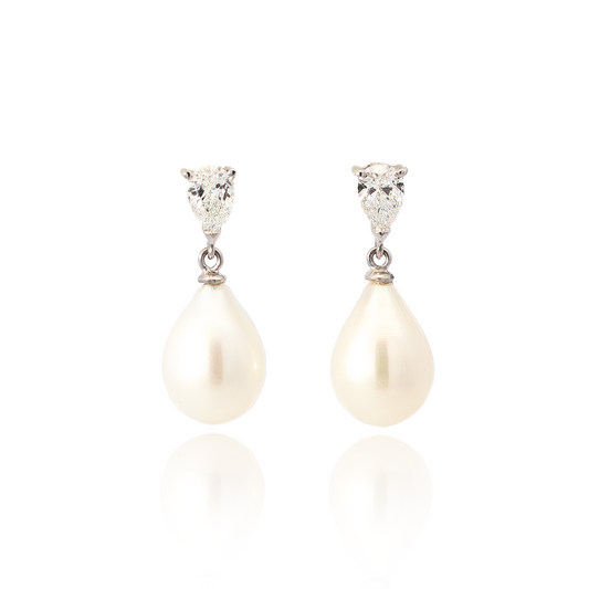 Pear On Pear Pearl And Diamond 0.81ct Drop Earrings