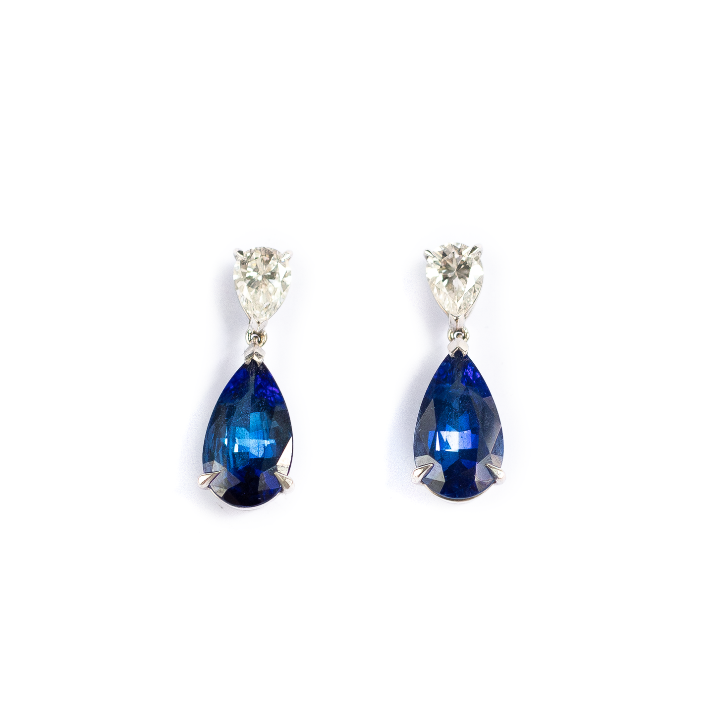 10.40ct Pear On Pear Sapphire and Diamond Drop Earrings