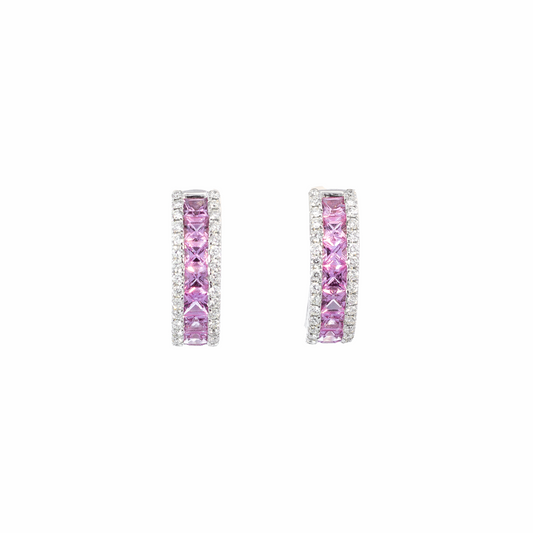 2.20ct Round Pink Sapphire And Diamond Hoops