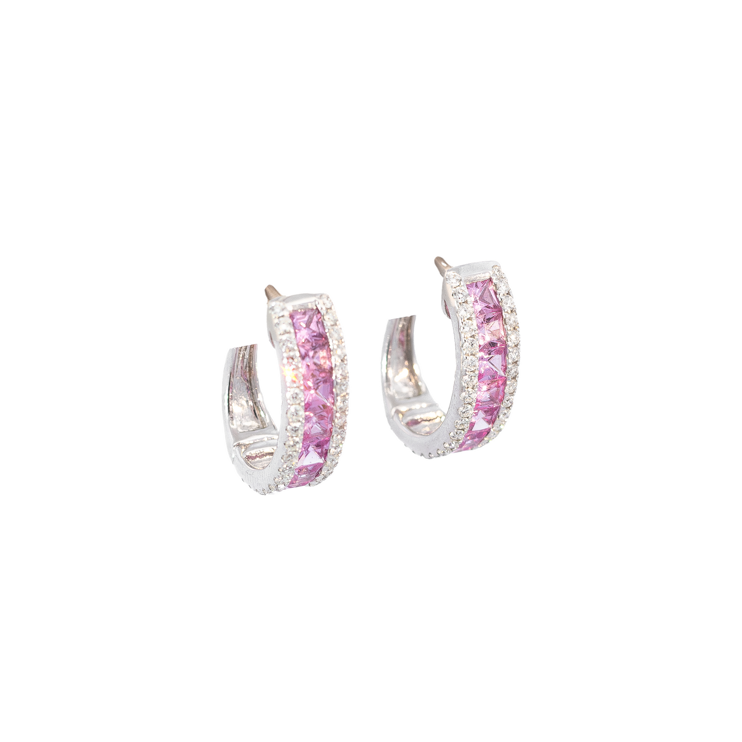2.20ct Round Pink Sapphire And Diamond Hoops